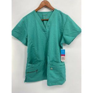 Women’s Large scrub top LIFE THREADS  Sea V Neck 6 Pockets New